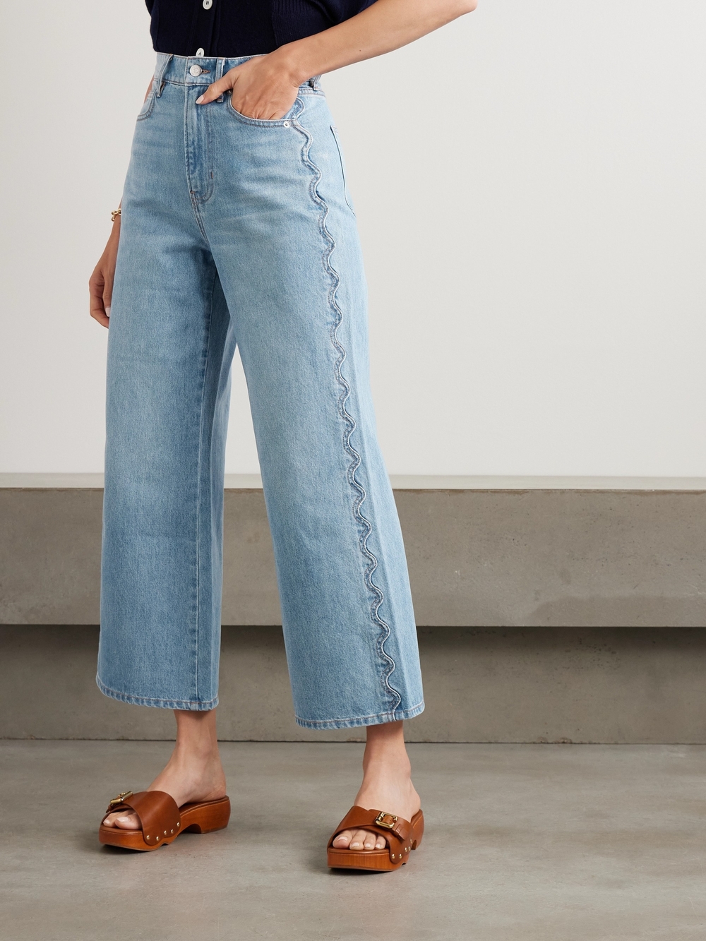 Veronica Beard Taylor Scallop Side High Rise Cropped Wide Leg Jean Nova Women 28
